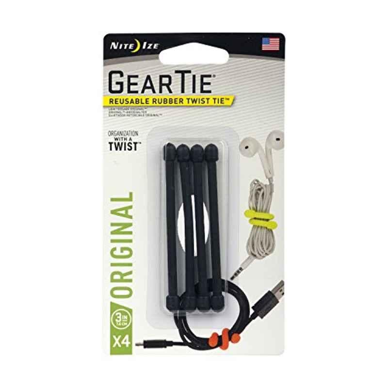 Nite Ize GearTie 4Pcs 7.6cm Black Reusable Twist Tie, GT3-4PK-01