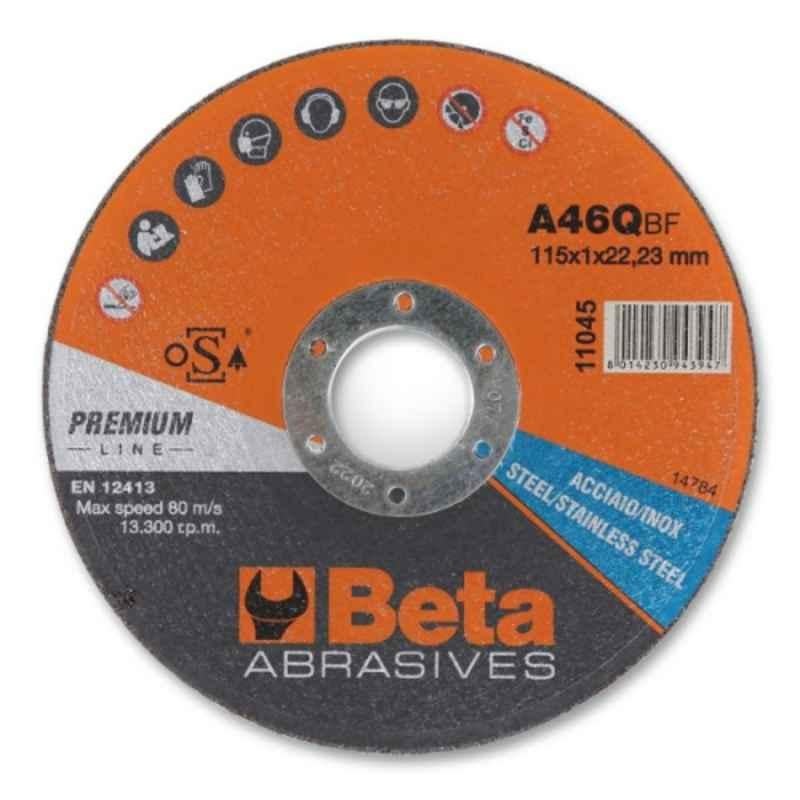 Beta 11045 115x1x22.23mm A46Q Abrasive Steel & Stainless Steel Cutting Disc Thin with Flat Centre, 110450010