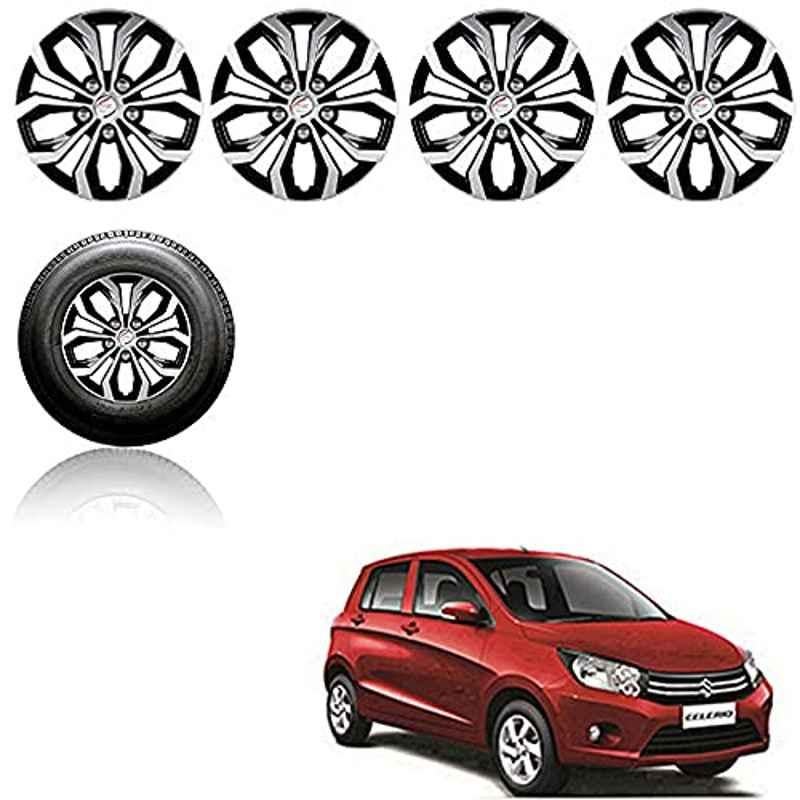 Auto Pearl 4 Pcs 13 inch ABS Silver & Black Press Fitting Wheel Cover Set for Maruti Suzuki Celerio LXI