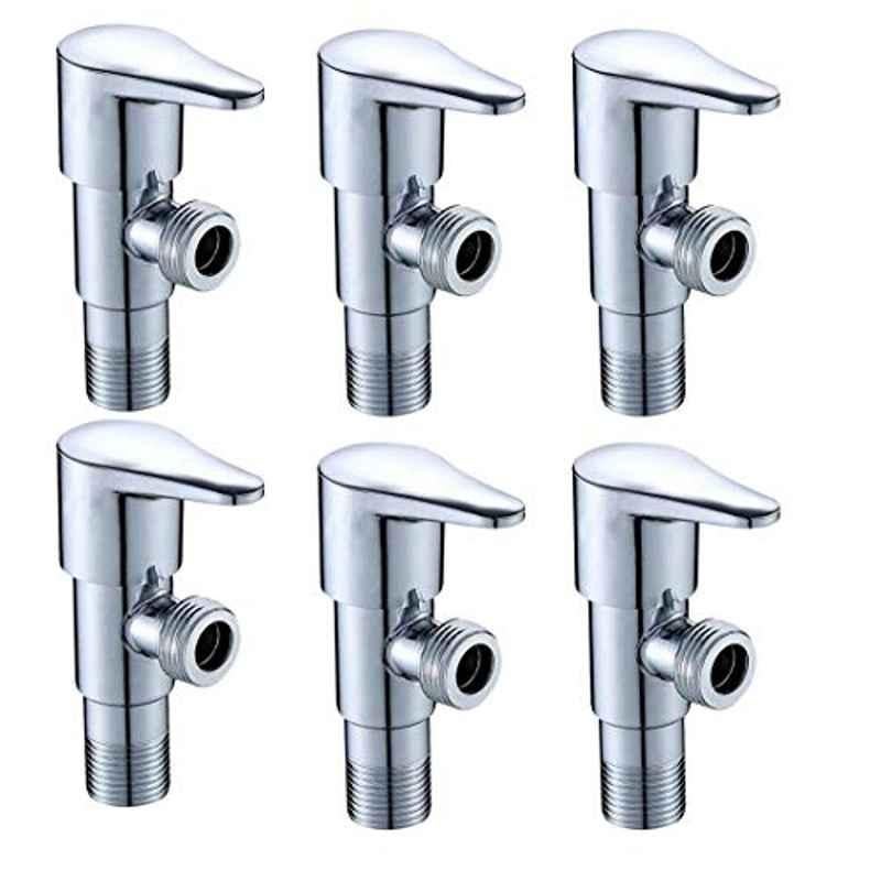 ZAP Prime Brass Chrome Finish Angle Cock Valve for Bathroom & Kitchen with Wall Flange (Pack of 6)
