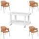 Italica 4 Pcs Polypropylene Camel Plasteel Arm Chair & White Table with Wheels Set, 1209-4/9509