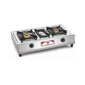 Padmini 2 Burner Silver Manual Ignition Stainless Steel Gas Stove with Drip Tray, 2BR CS-203