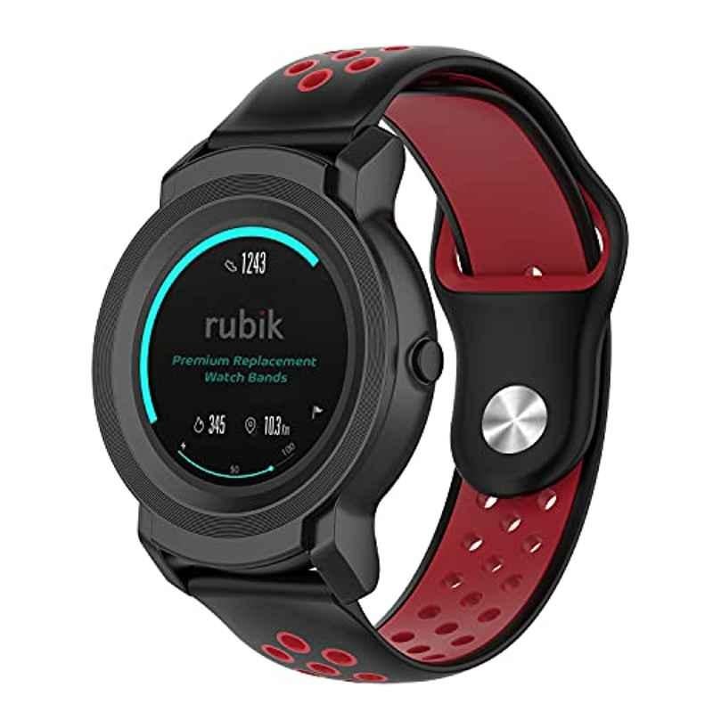 Rubik 22mm Silicone Black & Red Watch Band