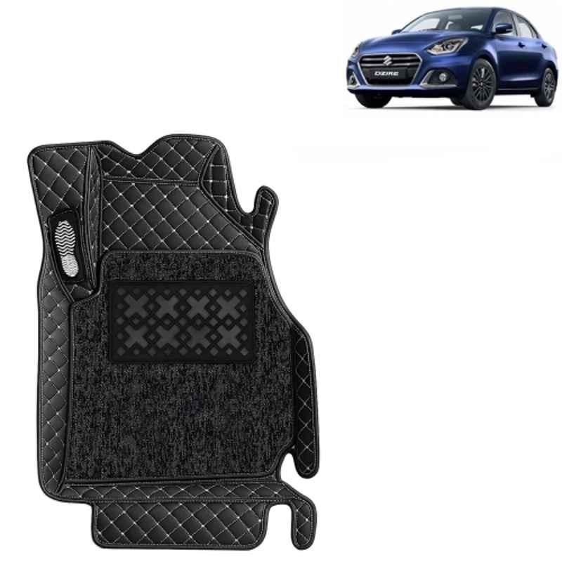 Kingsway 3 Pcs Premium 7D 100% Waterproof & Washable PU Leatherette Classic Black Car Floor Mat Set for Maruti Suzuki Swift Dzire 2020 to 2024