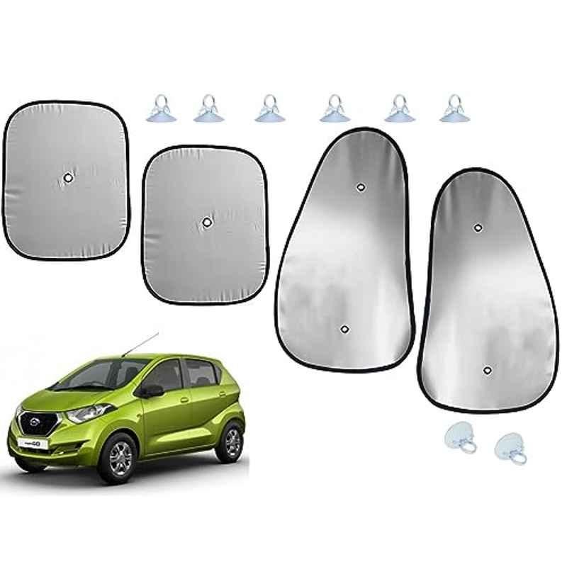 Auto Pearl 4 Pcs Polyester Black & Silver Window Side Sun Shade Set for Datsun Redi GO