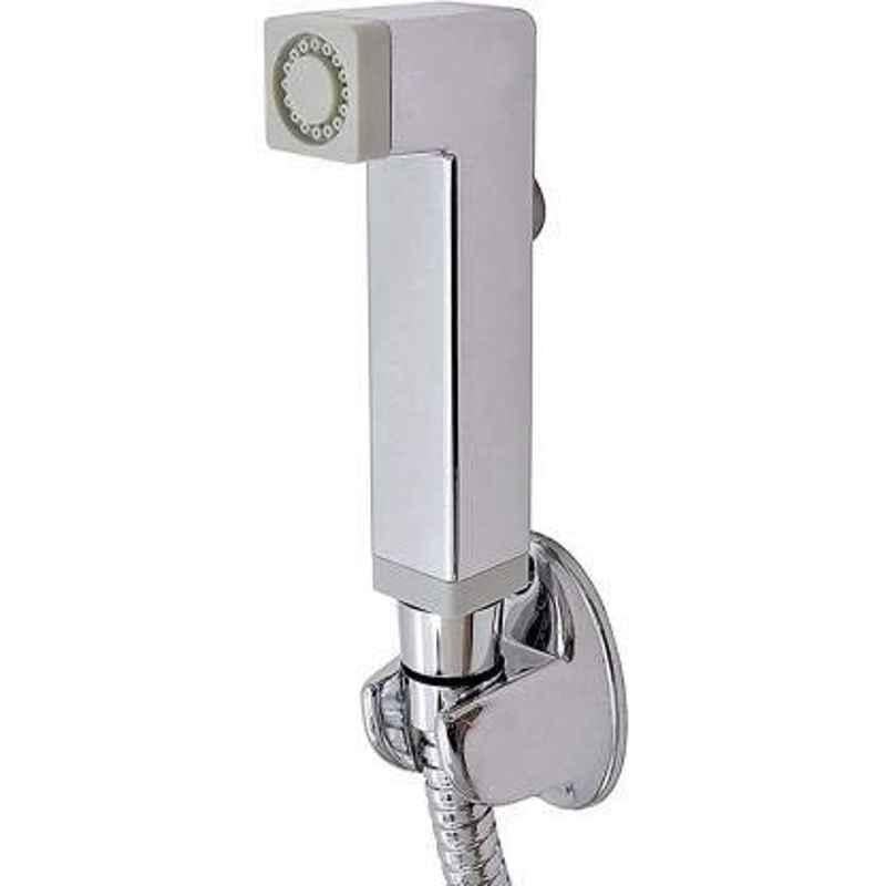 Spazio Silver Chrome Finish Hammer Gun Health Faucet with Wall Hook & 1 m Shower Tube Chrome Plated Health Faucet