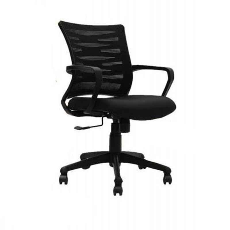 Official Comfort MESH KAABEL-MB Hydraulic Medium Back Black Office Chair with Adjustable Handle, 1008