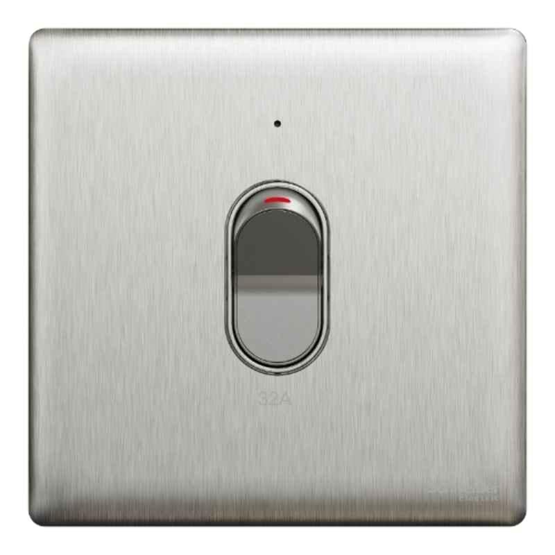 Schneider Electric Unica X 32A 250V 1 Gang 2 Pole Stainless Steel Switch with LED, NUX31D32N_SS