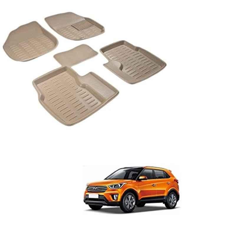 Kozdiko 5 Pcs 3D Beige Car Foot Mat Set for Hyundai Creta, koz_28122