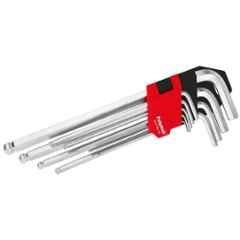 Polymak 9 Pcs CR-V Steel Long Ball End Hex Allen Key Set, HT-P-AKH-9S
