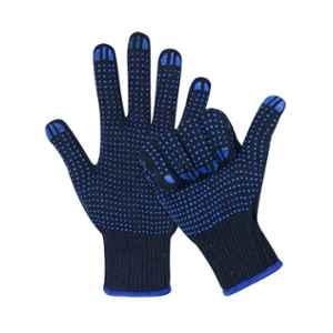 Brala 10 Gauze Cotton Blue on Blue PVC Dotted Knitted Safety Working Hand Gloves, Size: Medium (Pack of 36)