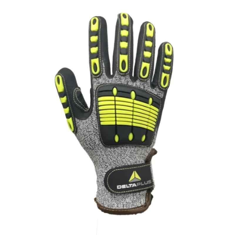 Deltaplus Mechanic Polyethylene Fibre Nitrile Coated Yellow, Grey & Black Safety Gloves, VV910, Size: 10