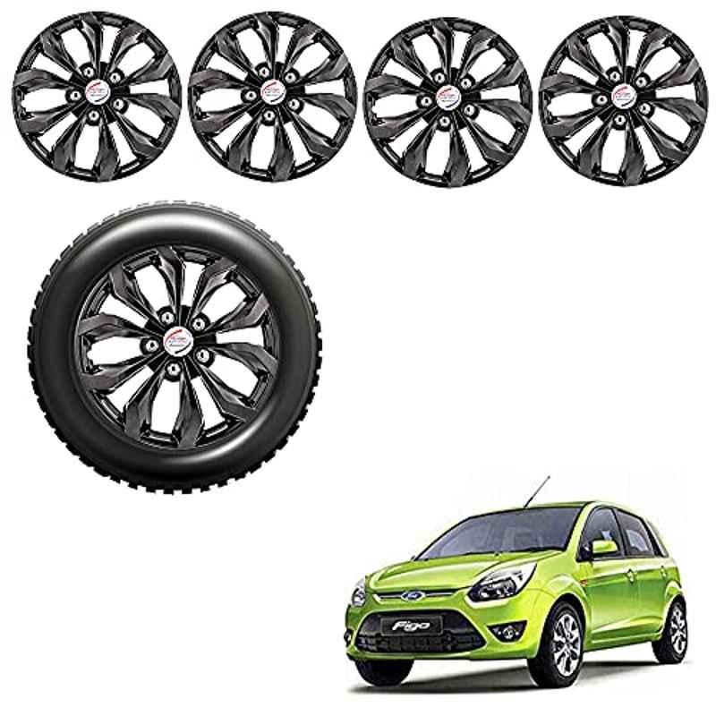 Auto Pearl 4 Pcs 14 inch ABS Black Press Type Car Wheel Cover Set with Retention Ring for Ford Figo