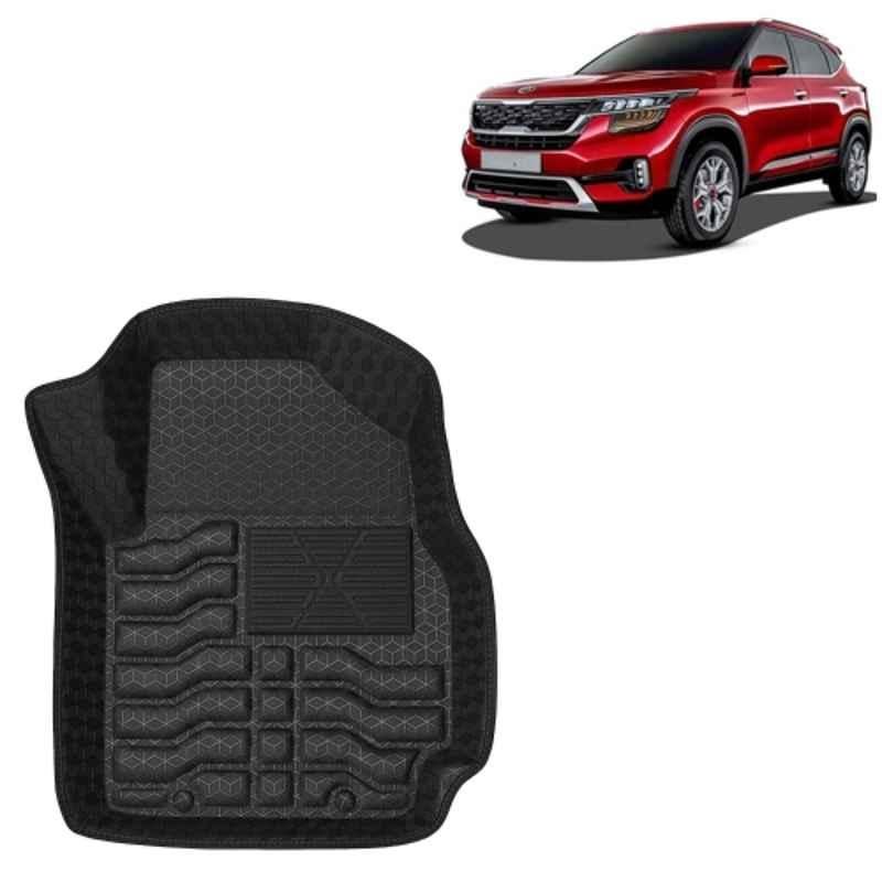 Kingsway 3 Pcs Premium 4.5D 100% Waterproof Tray Shape PVC Black Car Floor Mat Set for Kia Seltos 2019 to 2023 All Model