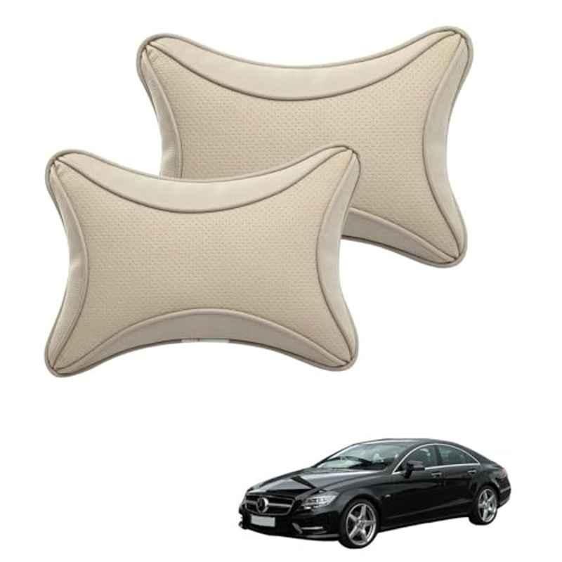 Kozdiko 2 Pcs Memory Foam & Polyester Beige Dots Car Neck Rest Pillow Set for Mercedes Benz CLS, XNVJVHGJFH59