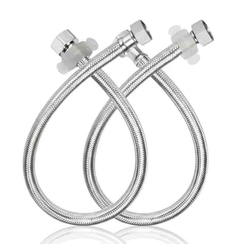 Plantex 2 Pcs Stainless Steel Chrome Leak Proof Geyser Connection Pipe Set| 24 inch Hot & Cold Water Geyser Pipe | G1/2 Thread | Connection Pipe for Water Heater, Mixer & Sink