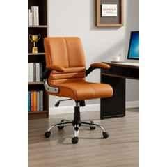 Newturn Maxson Leather Tan Medium Back Ergonomic Revolving Chair