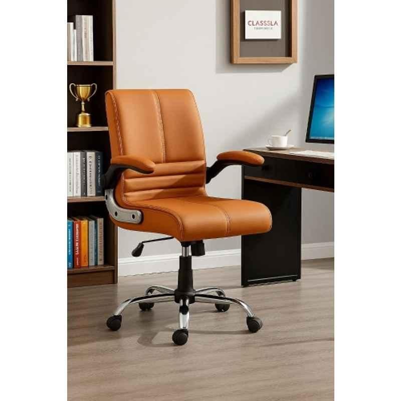Newturn Maxson Leather Tan Medium Back Ergonomic Revolving Chair