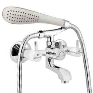Cliquin Florentine Fusion Brass Chrome Wall Mounted Wall Mixer with Telephonic Crutch Hand Shower & 1m Stainless Steel Shower Tube