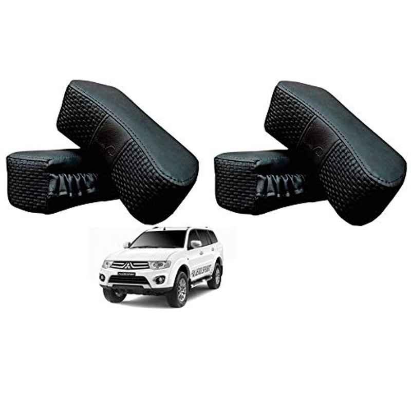 Kozdiko 4 Pcs CV Designer Black Leatherite Neck Rest Car Cushion Pillow Set for Mitsubishi Pajero Sport