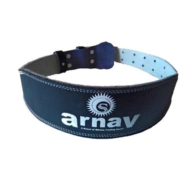 Arnav 4 inch Black Split Leather Weight Lifting Gym Belt with Steel Roller Buckle, Size: L