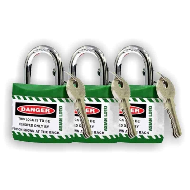 Asian Loto 3 Pcs 65mm Green Long Shackle Jacket Padlocks Set for Safety, ALC-LPL-GGG