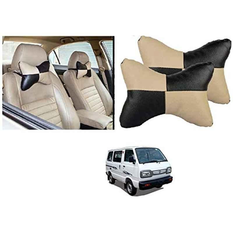 Kozdiko 2 Pcs Black & Beige Car Square Chess Design Neck Rest Seat Pillow Set for Maruti Suzuki Omni