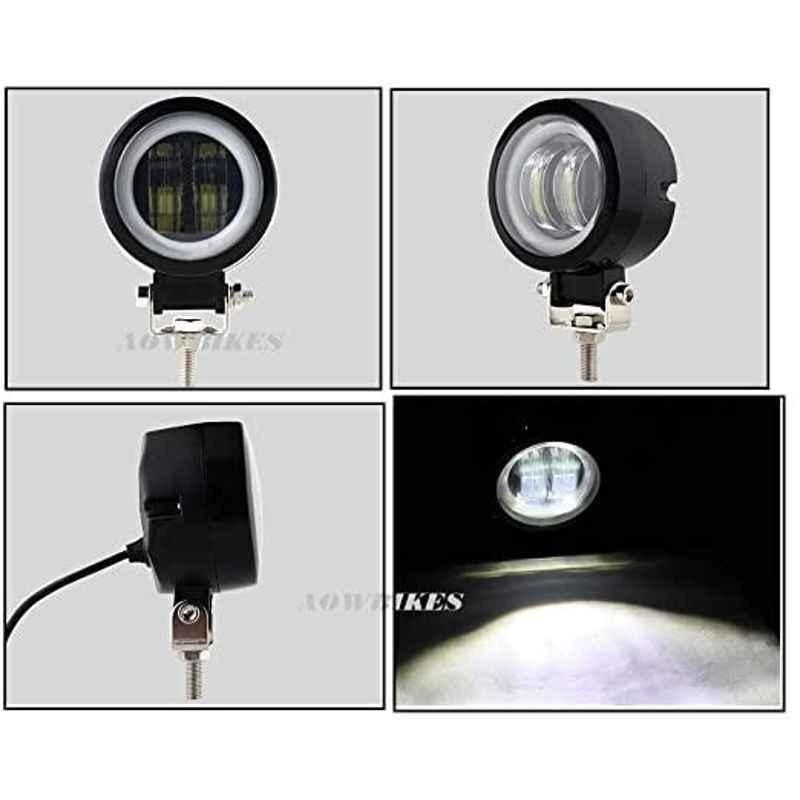 AOW 3 Inch Round White Single Fog Light with Blue Halo Angel Eye Ring For Bajaj Pulsar 180 (Metal Body) 20w