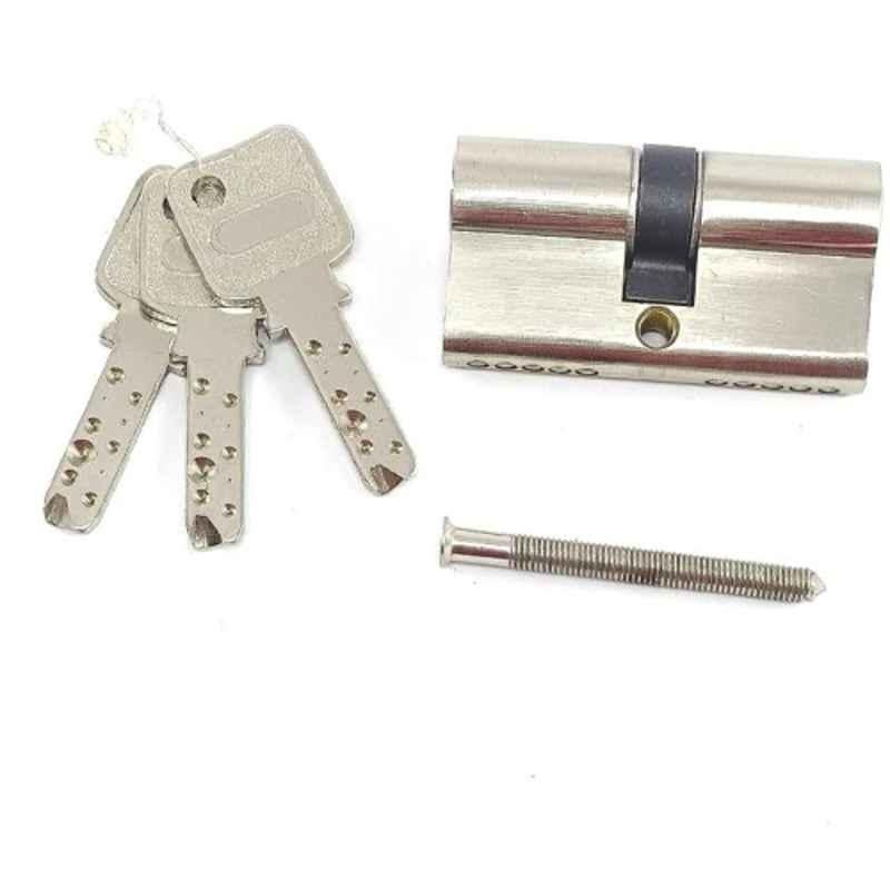 Onjecx CCB60SS 60mm Pin Brass Silver Satin Both Side Key Cylinder Mortise Lock