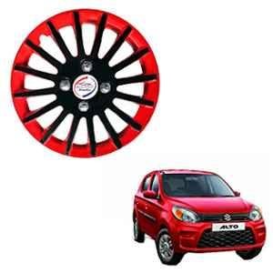 Auto Pearl 4 Pcs 12 inch ABS Black & Red Press Type Premium Hubcap Wheel Cover Set with Retention Ring for Maruti Suzuki Alto 800 2019