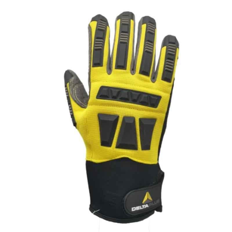 Deltaplu Mechanic EOS Polyester Nitrile Coated Yellow & Black Safety Gloves, Size: 12