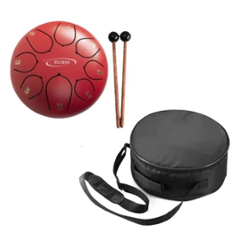 Techno 6 inch 8 Tone Carbon Steel Red Happy Drum with Carry Bag & Stick, RJ-HD33