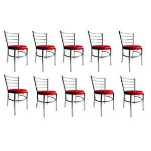 P P Chair Stainless Steel Chrome Finish Red Multipurpose Dining Chair with Leatherette Cushion (Pack of 10)