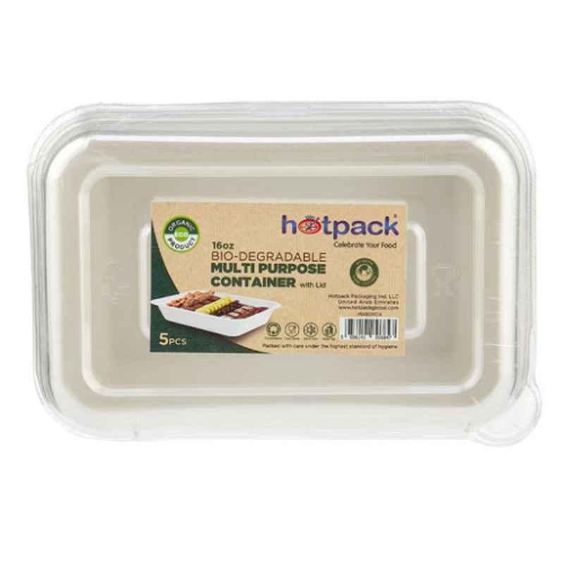 Hotpack 5Pcs 16Oz Bio-degradable Multi Purpose Container with Lid Set, HSMBDMC16C
