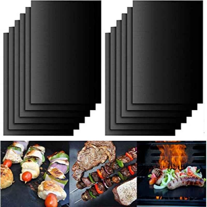 Rubik 10Pcs 40x33cm Fiberglass & Paper Black Reusable Non-Stick BBQ Grill Mat Pad Baking Sheet  Set