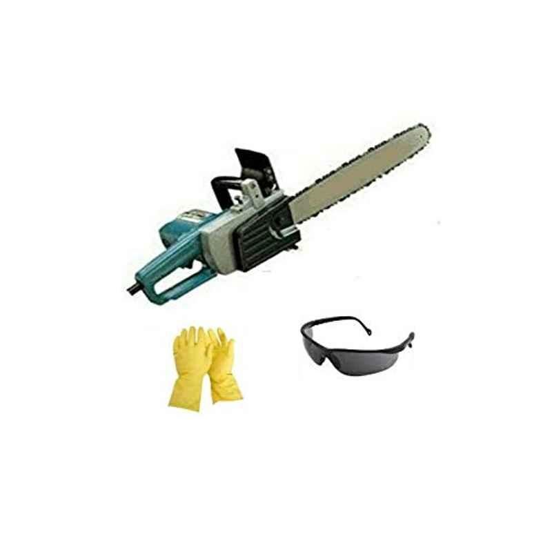 Krost A22345 Powerful 16 Inch Electric Chainsaw For Pruning With Safety Goggles And Rubber Gloves, Green