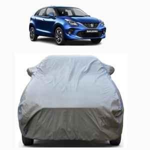 Aarex Auto Polyester Grey 100% Waterproof Car Body Cover with Mirror Pocket, Inner Cotton Triple Stitched & Adjustable Belt Bottom Elastic for Maruti Suzuki Baleno