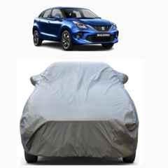 Aarex Auto Polyester Grey 100% Waterproof Car Body Cover with Mirror Pocket, Inner Cotton Triple Stitched & Adjustable Belt Bottom Elastic for Maruti Suzuki Baleno