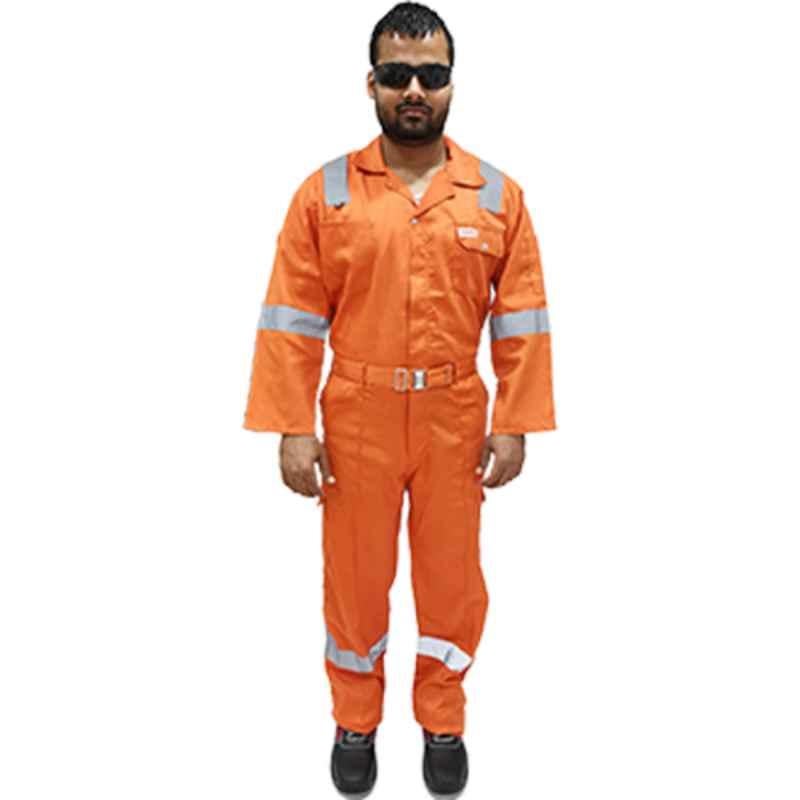 Taha Cotton Twill Orange Full Sleeves Reflective Coverall, Size: 3XL