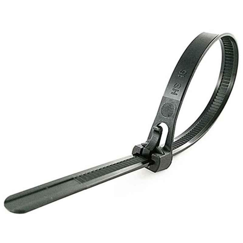 Aftec 7.5x380mm Black Nylon Releasable Cable Tie, ACTI 7.5-380 RT