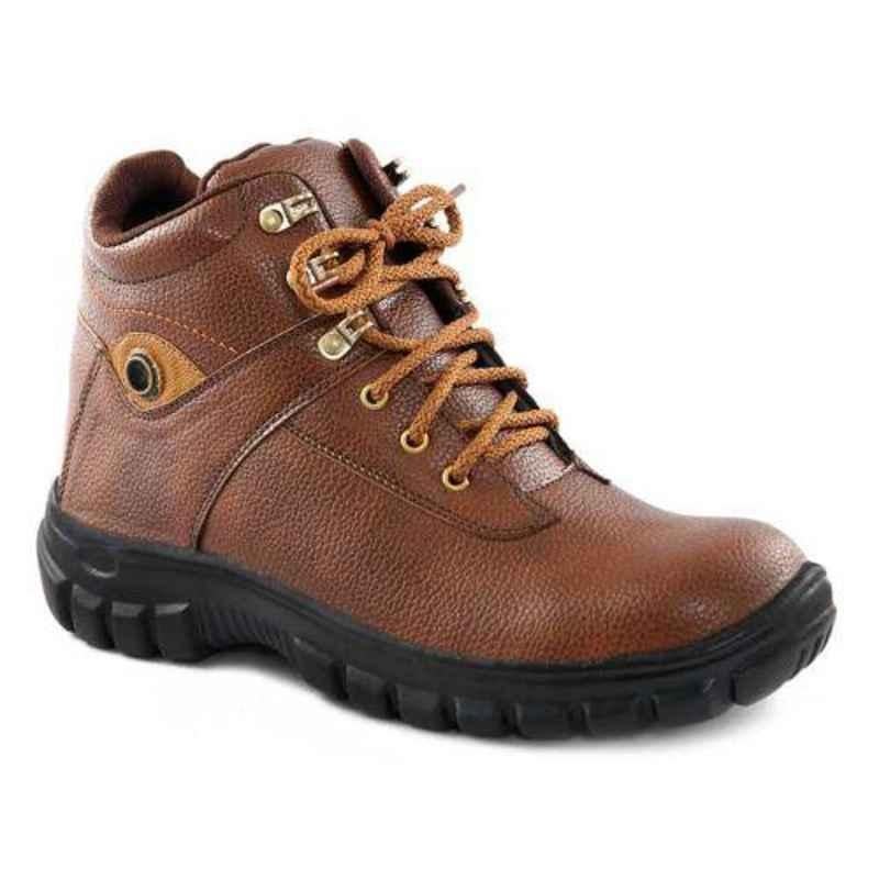 Wonker 6296 Leather Steel Toe Tan Work Safety Boots, Size: 9