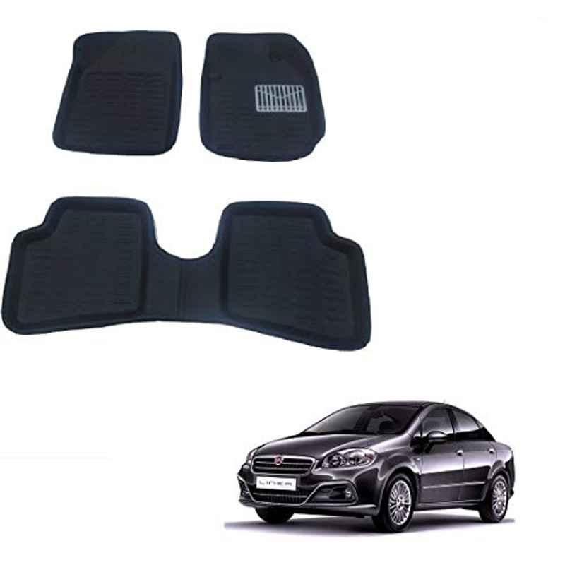 Kozdiko 3 Pcs 3D Black Car Foot Mat Set for Fiat Linea, koz_67968
