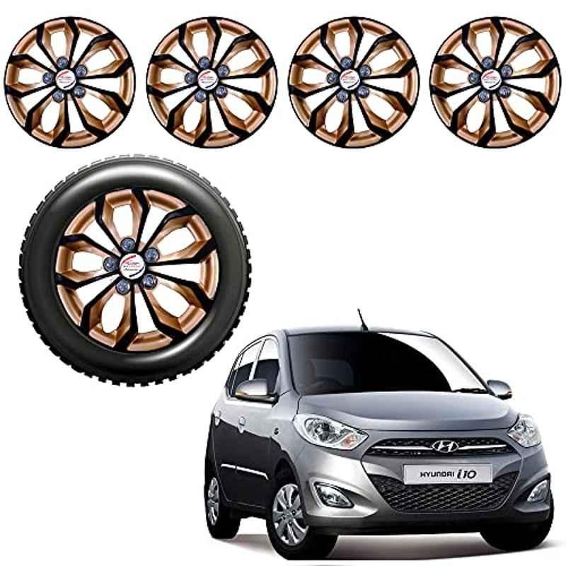 Auto Pearl 4 Pcs 13 inch Black & Golden ABS Press Type Hubcap Wheel Cover Set with Retention Ring for Hyundai I10Type2