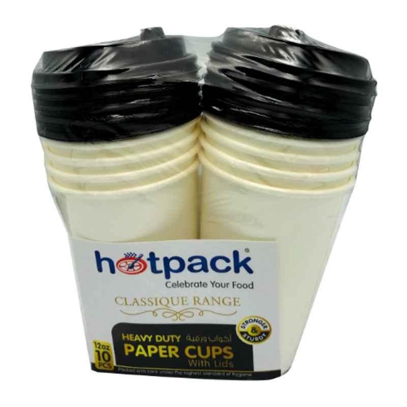 Hotpack 10Pcs 12Oz Heavy Duty Cup with Lid Set, HSMPHDC12WC