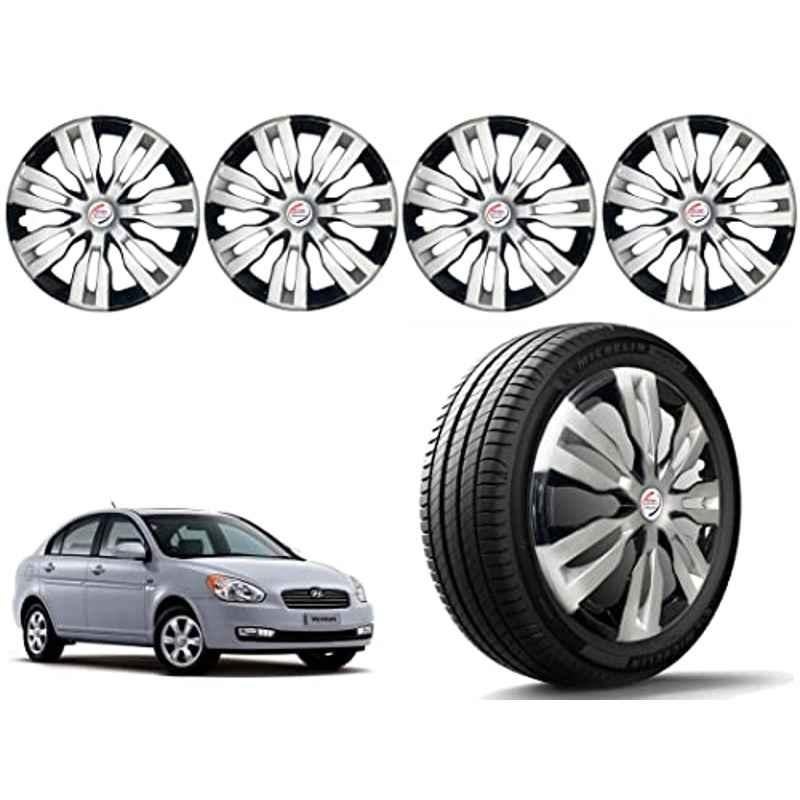 Auto Pearl 4 Pcs 14 inch Polypropylene Silver & Black Press Type Car Wheel Cover Set with Retention Ring for All Cars, 14WC_Dzire2017_DC_VernaType-12006