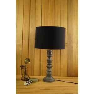 Tucasa Mango Wood Grey Table Lamp with 11.5 inch Polycotton Black Drum Shade, WL-300