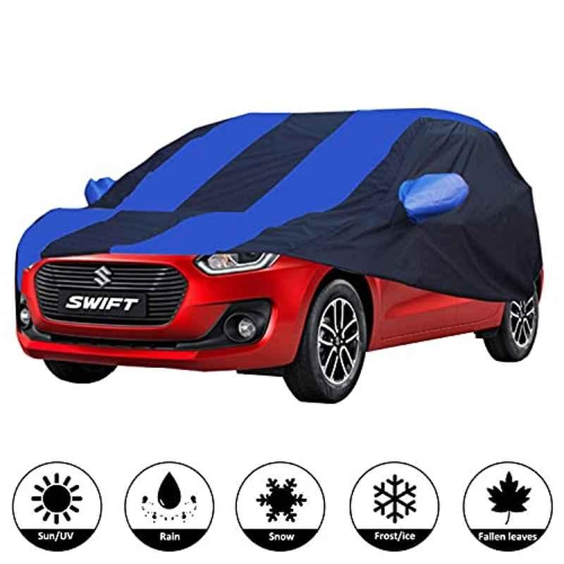 AllExtreme Sf7009 Car Body Cover For Maruti Suzuki Swift Custom Fit Dust Uv Heat Resistant For Indoor Outdoor Protection With Mirror Pockets (Navy Blue & Blue)