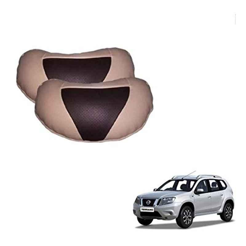 Kozdiko 2 Pcs Beige & Brown Car Neck Rest Cushion Pillow Set for Nissan Terrano