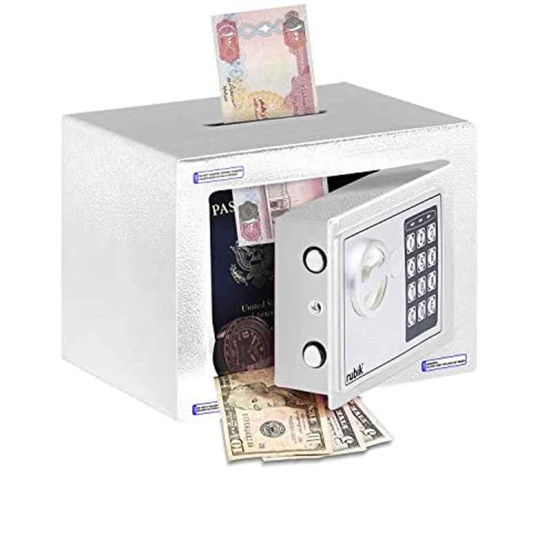 Rubik 17x23x17cm Alloy Steel White Mini Cash Deposit Drop Slot Safe Box with Key and Pin Code
