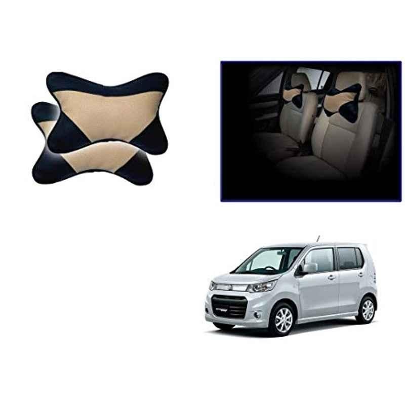 Kozdiko 2 Pcs Memory Foam Beige & Black Car Neck Rest Cushion Pillow Set for Maruti Suzuki WagonR Stingray